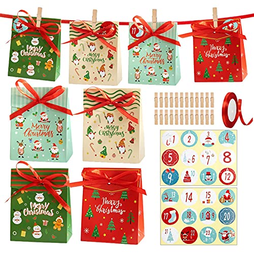 Baohao Sacs à remplir soi-même pour calendrier de l'Avent de Noël, sacs cadeaux en papier kraft durable et épais pour bonbons, collations, chocolats et pièces de monnaie Cover