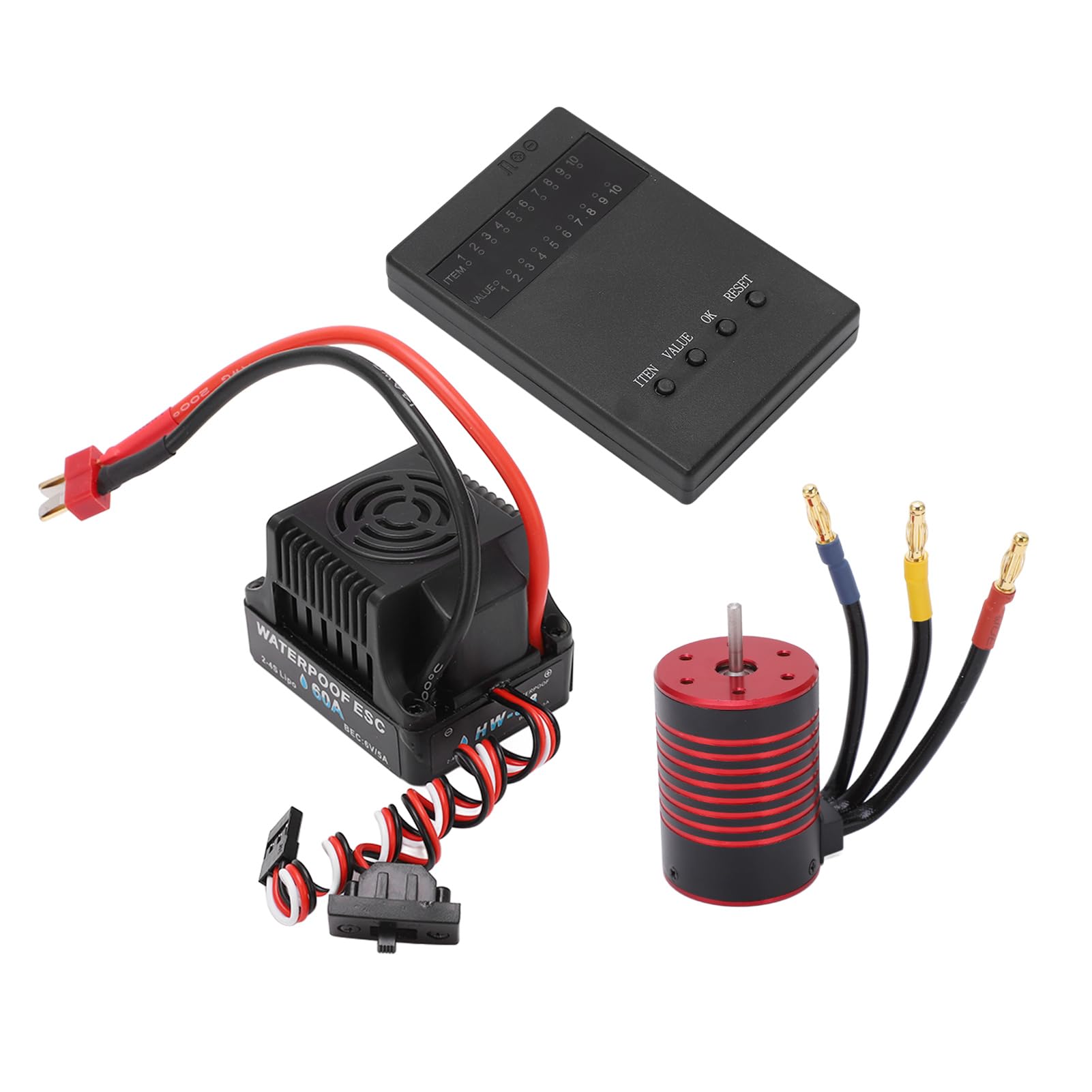 Bezszczotkowy Zestaw ESC, bezszczotkowy wodoodporny silnik 3650 60A ESC, karta programowania do samochodu RC 1/10 (4500kV)
