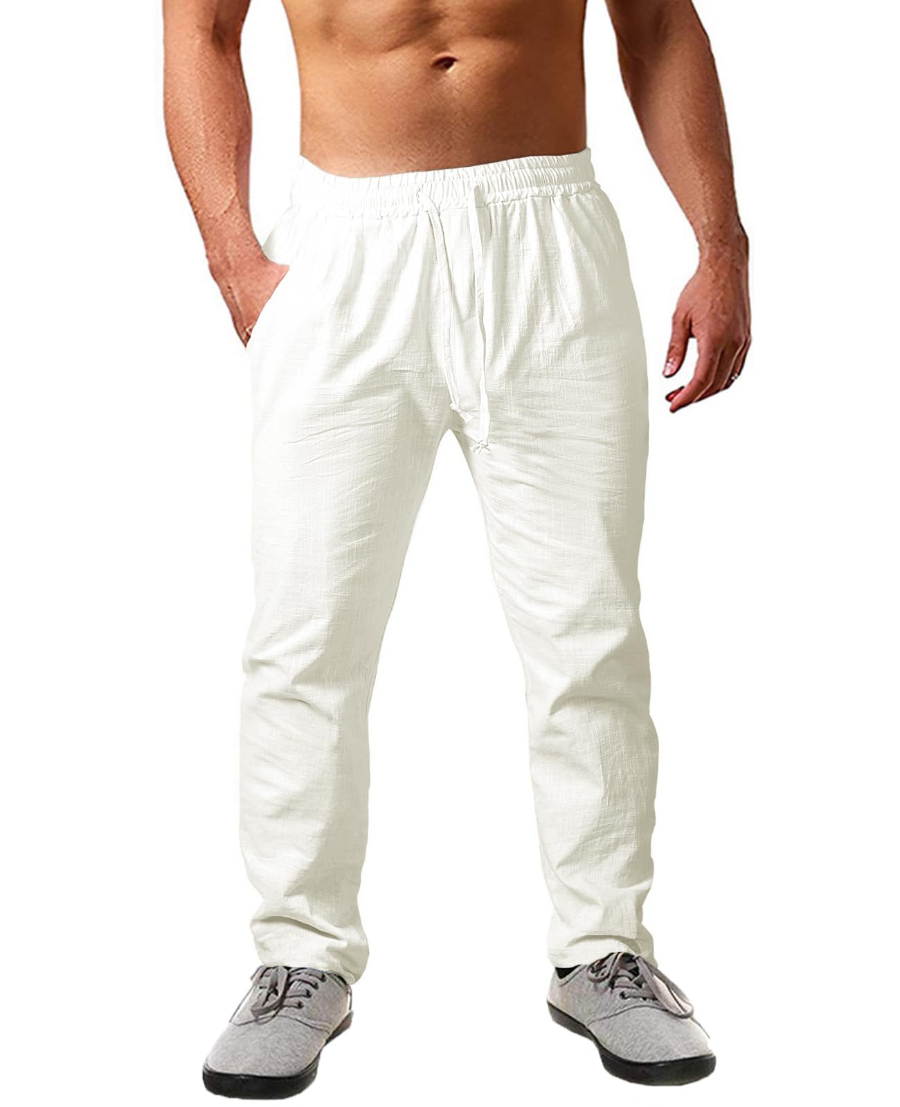 Cegerne Pantaloni in Lino Estivi Uomo Leggeri e Traspiranti, vestibilità Larga, Vita Elastica con Coulisse, Tinta Unita – Ideali per Estate, Vacanze e Spiaggia