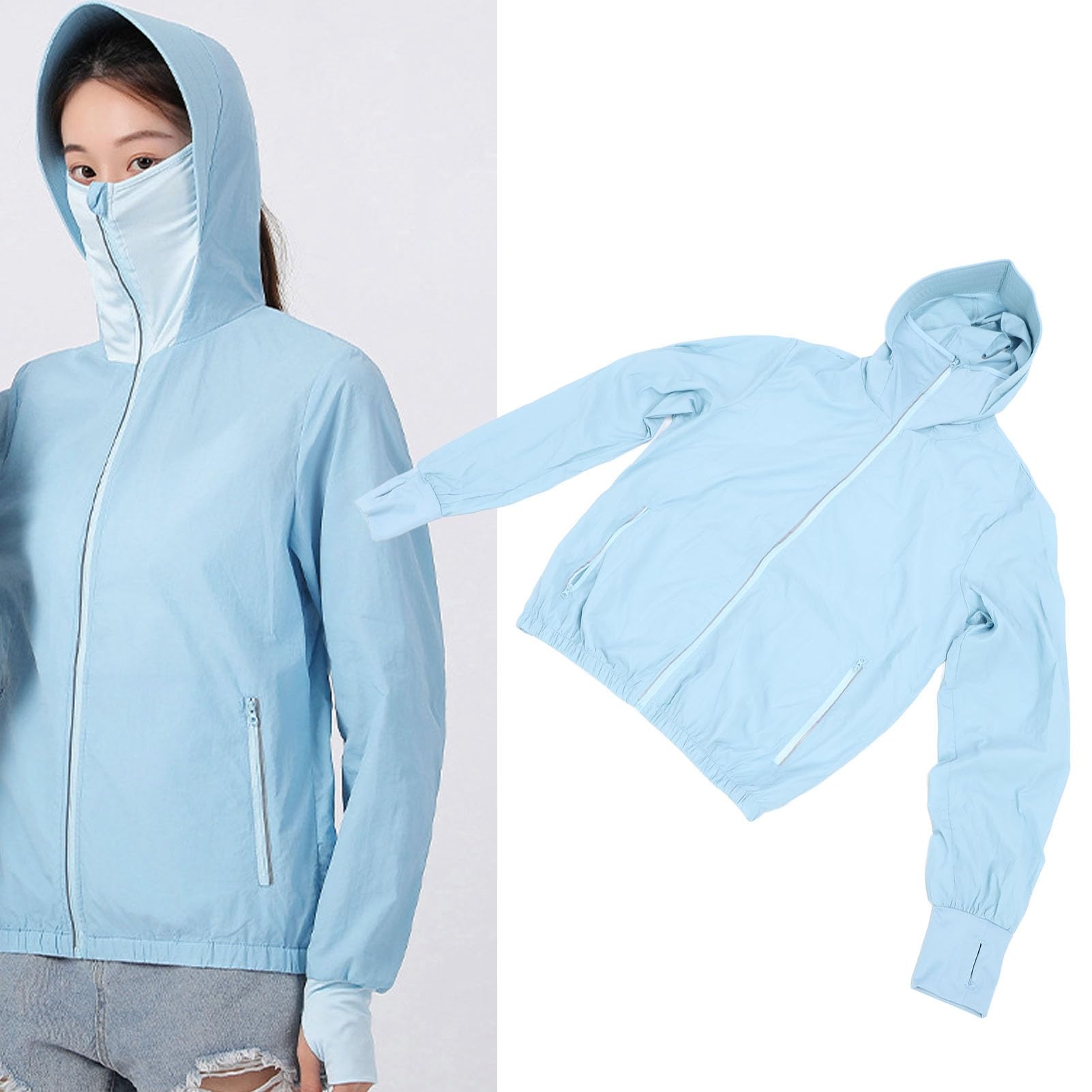 Kühljacke mit 2 Ventilatoren, Sonnenschutzkleidung, 3-Gang-klimatisierte Kleidung für den Außenbereich, Blau (M)