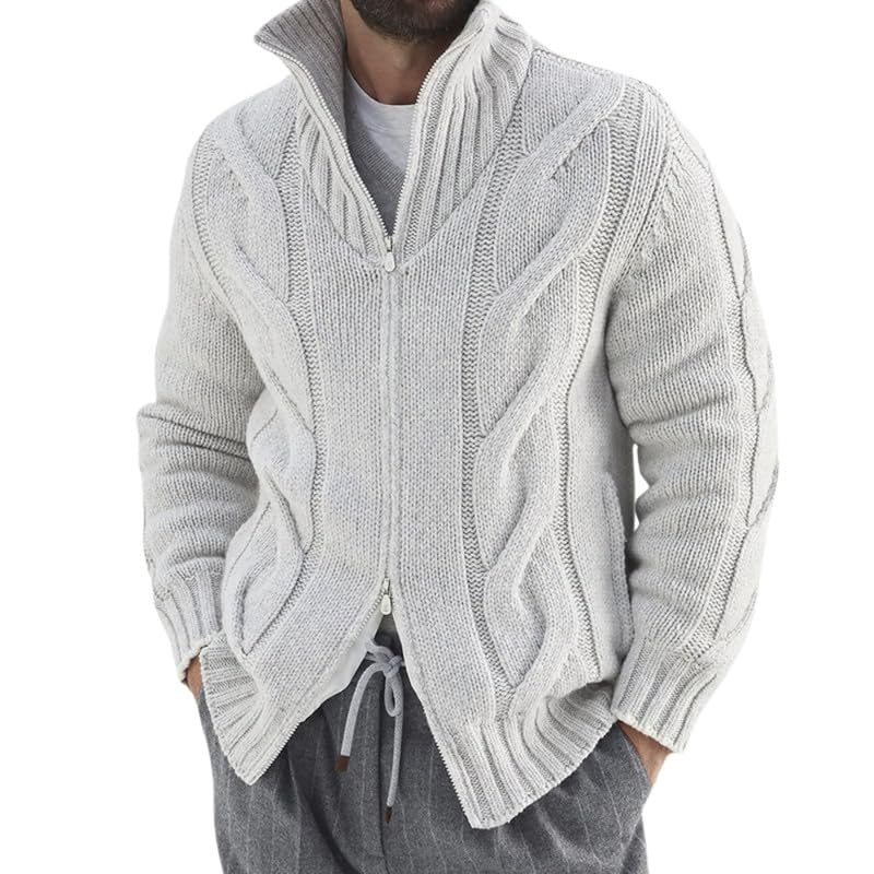 kacheeg Men's Cable Knit Cardigan Sweater with Button Closure and Pockets for Autumn and Winter-picture-21