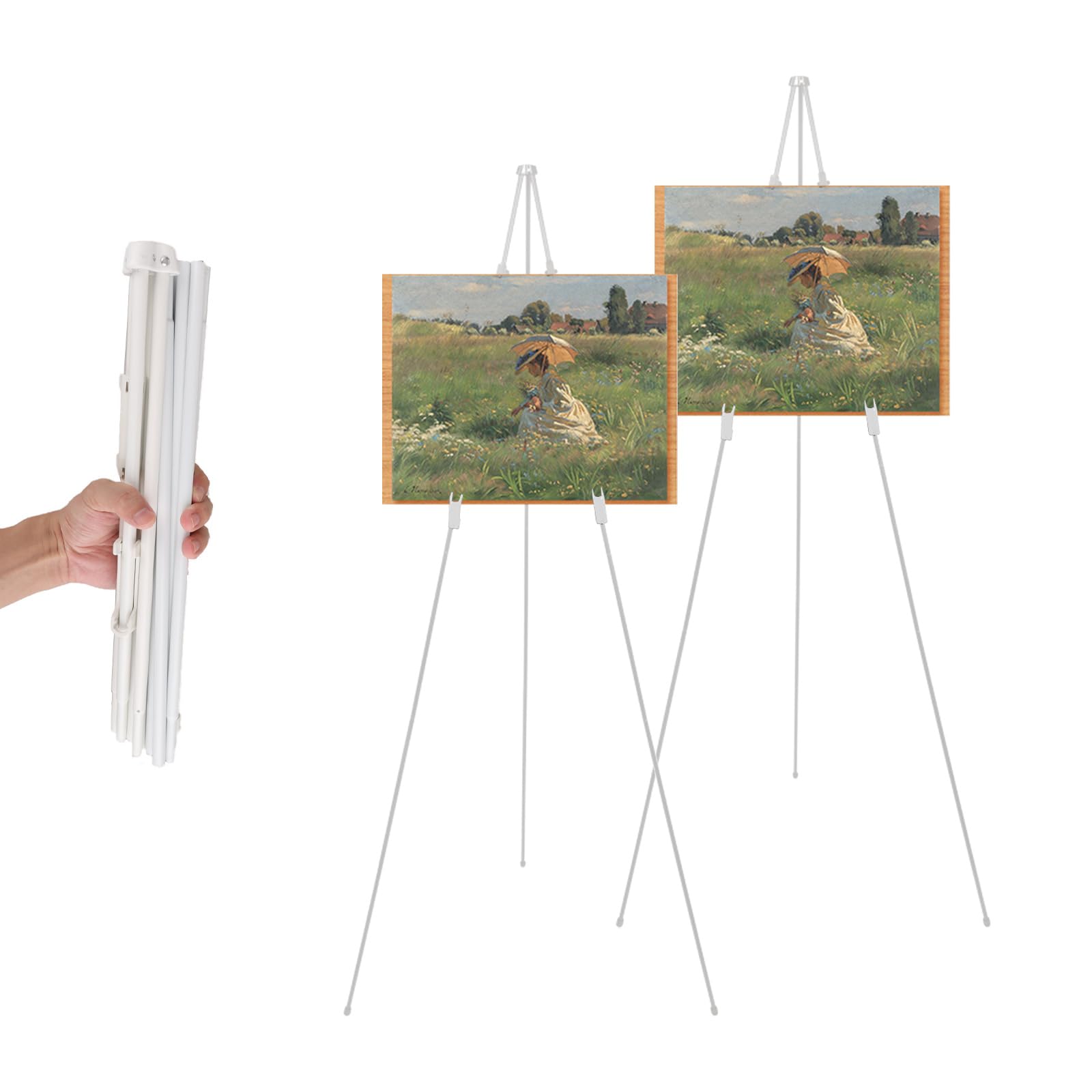 2 Pack White Easel Stand for Display Wedding Sign & Poster,63 Inches Tall Adjustable Art Easel for Display Holder- with Bag Collapsable Portable Poster Easle - Floor Lightweight Metal Easel Tripod
