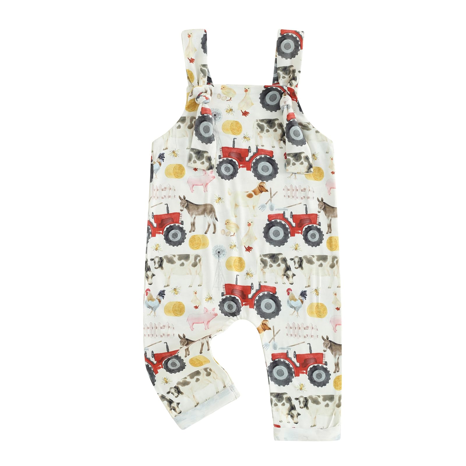 baorji Newborn Baby Boy Girl Summer Clothes Farm Animals Print Overalls Sleeveless One Piece Jumpsuit Adjustable Bib Pants (White, 6-12 Months)