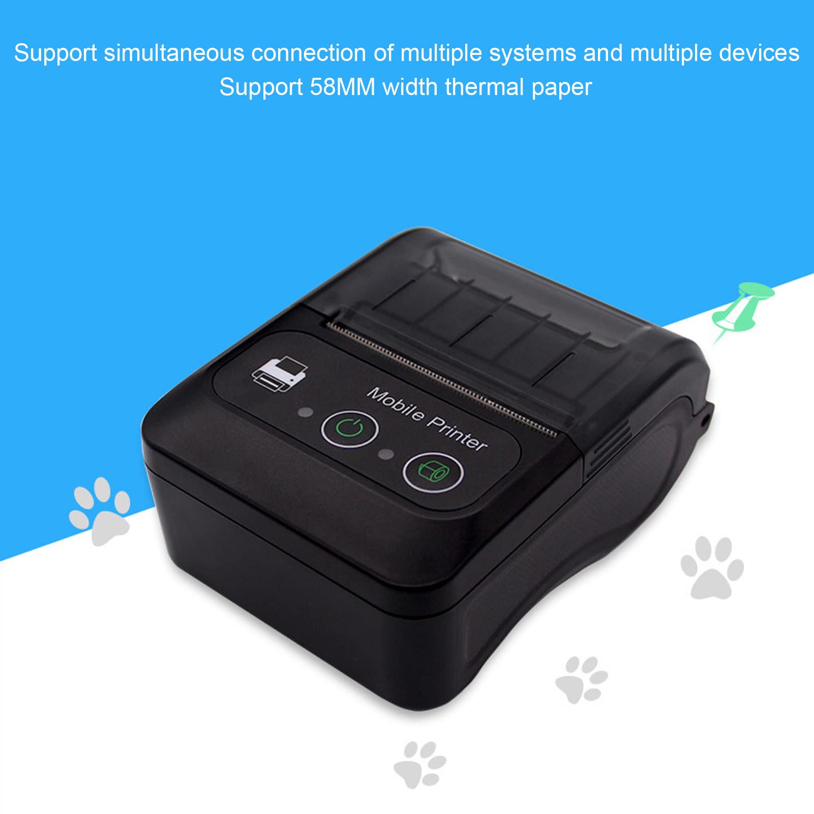 Bezprzewodowa Termiczna Drukarka Etykiet Bluetooth, Termiczna Drukarka do Papieru o Szerokości 58 Mm, Drukarka Etykiet Wysyłkowych z Drukowaniem od 50 do 80 Mm/S, Wielojęzyczna, 2 Przyciski, dla OS