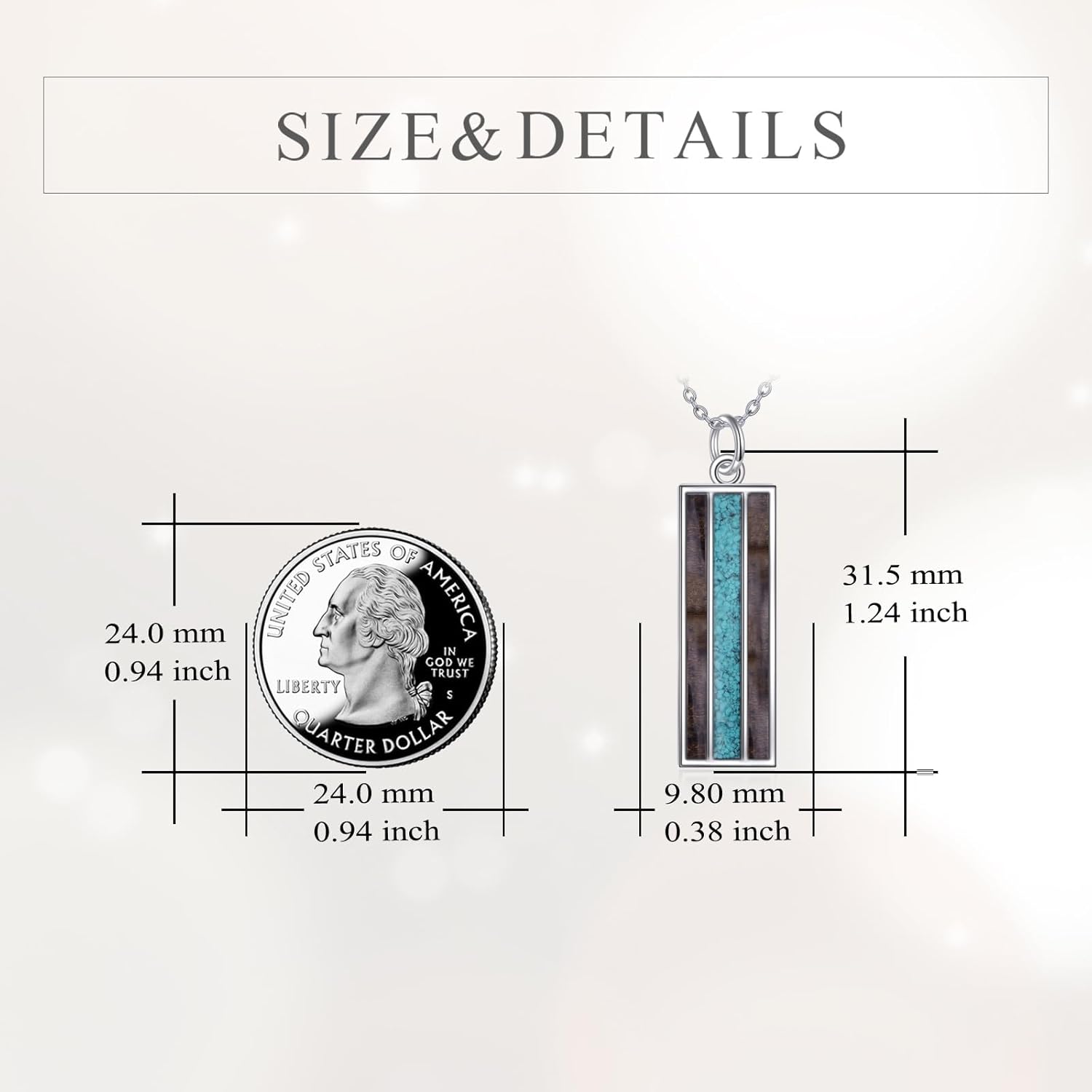 YFN Turquoise Wood Bar Necklace S925 Sterling Silver – Unique Natural Jewelry Minimalist Necklace for Women Men - Image 4