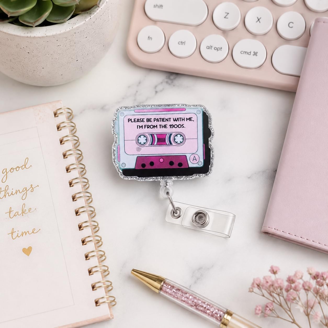 Funny Retro Cassette Tape Badge Reel, Cute Badges Reel for Nurse image 2