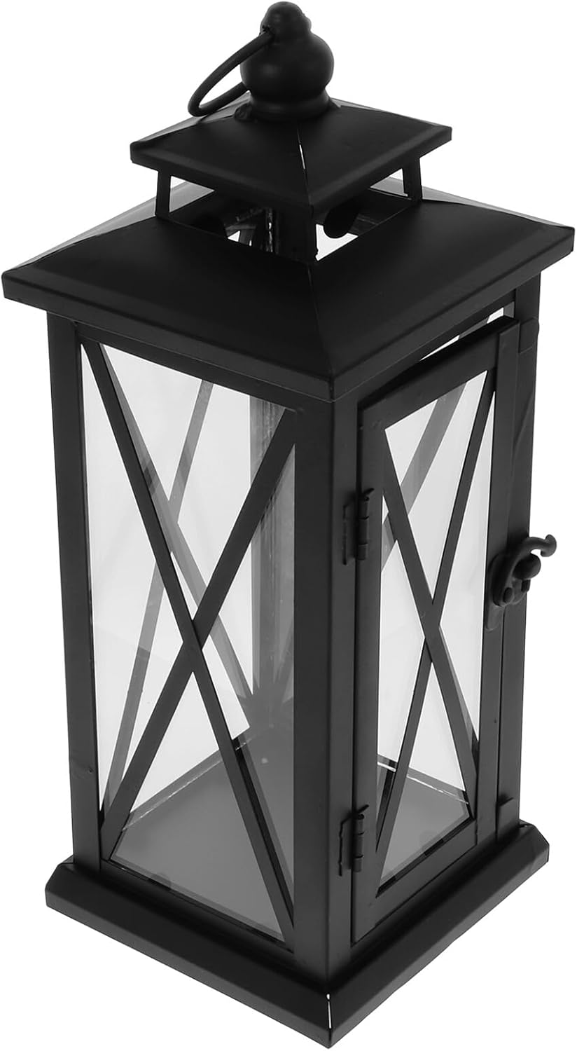 Retro Iron Candle Holder Hurricane Lantern Storm Candle Stand Vintage Black Small for Wedding and Home Decor, Outdoor Windproof Candleholder, 1pcs