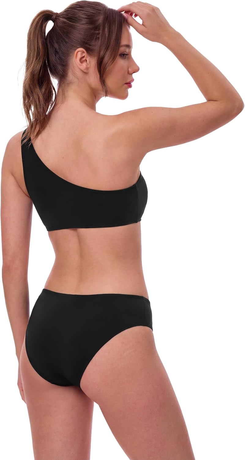 Period Swimwear One Shoulder Bikini Set Menstrual Leakproof Two Piece Swimsuit Side Cutout Bathing Suit for Teens