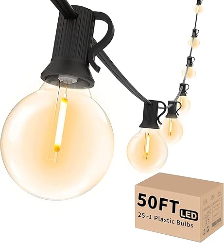 Svater Cadena de luces para exteriores de 50 pies, luces LED para patio exterior con 26 bombillas, impermeable, inastillable, luz colgante tipo