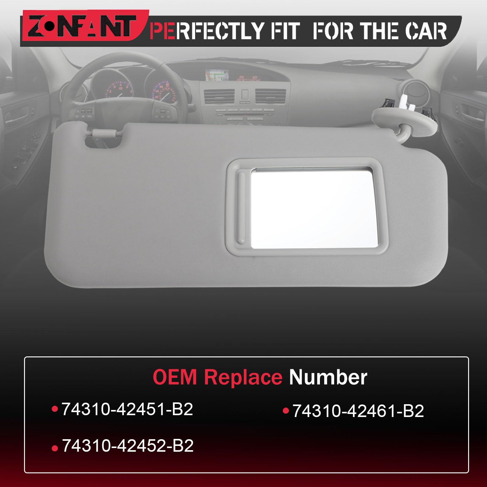 ZONFANT Grey Right Passenger Side Sun Visor Without Sunroof Compatible with Toyota Vehicle 2006-2013 RAV4, Replace#74310-42452-B2