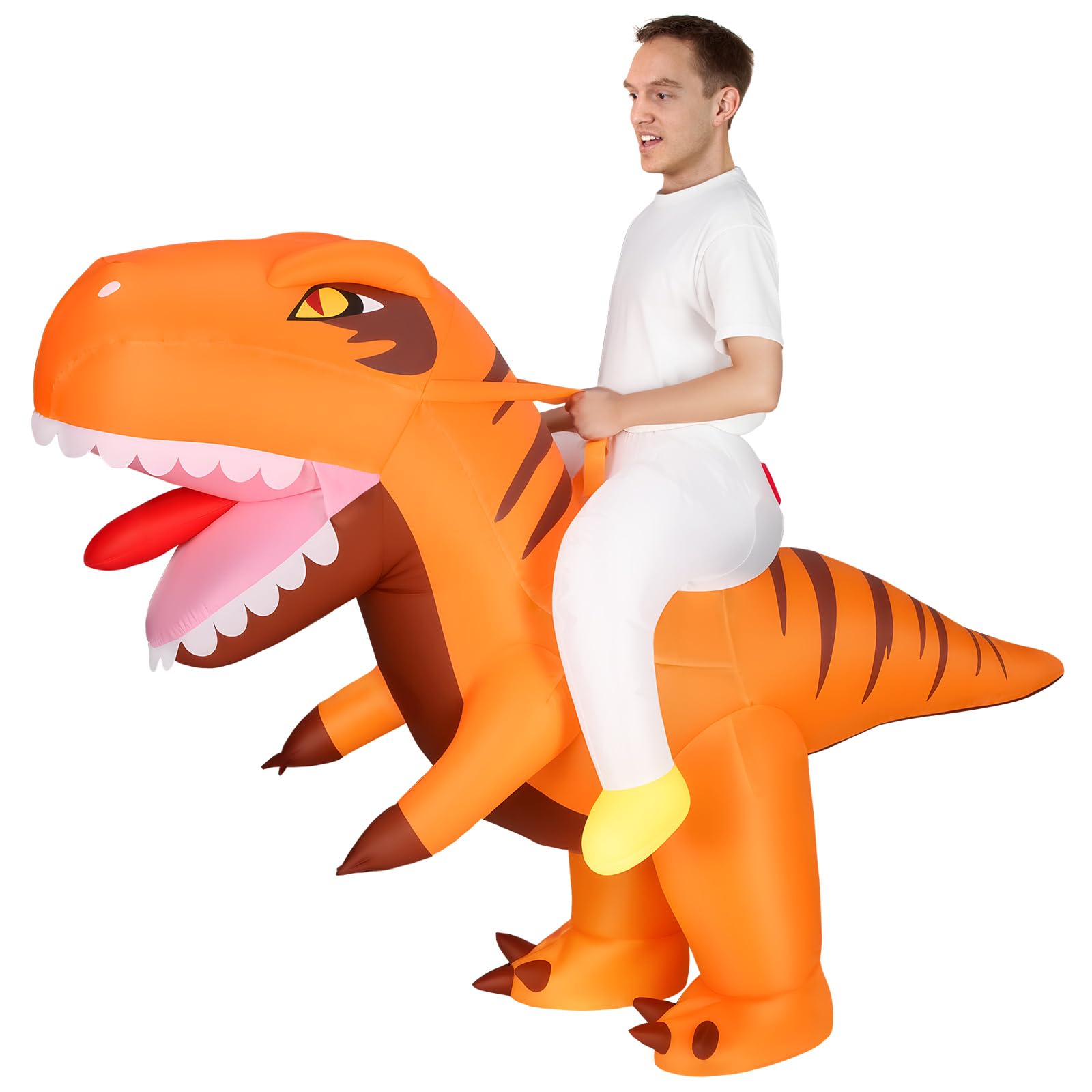 Alaoo Inflatable Dinosaur Costume for Adult, T-Rex Inflatable Costume, Funny Ride-on Orange Dinosaur Halloween Costumes for Halloween Christmas Cosplay Masquerade Party(160-190cm)