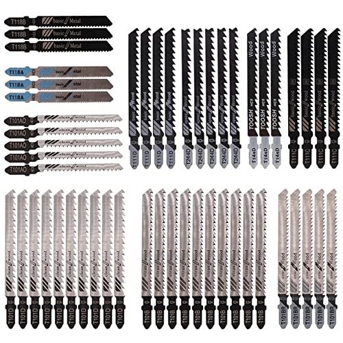 AYGCI Lames de Scie Sauteuse Metal PVC Accessoires pour Scie Sauteuse Bois et Métal Lames de Scie Sauteuse en T Fabriquées en HCS HSS Avec Etui de Rangement La Coupe du Bois et Du Métal 52 Pièces Cover