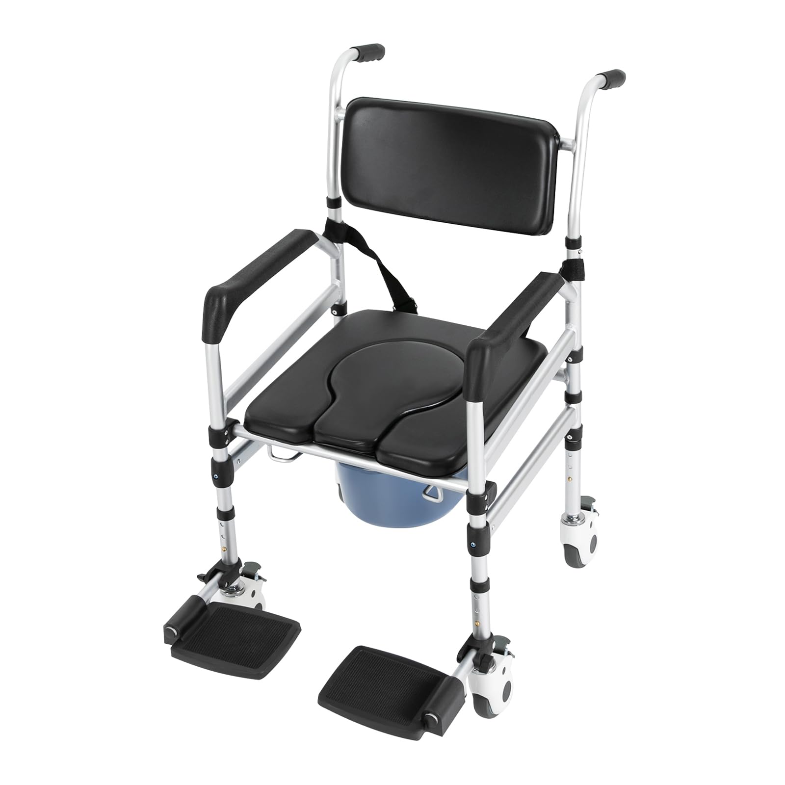 Sedia a rotelle pieghevole per WC con ruote, sedia da doccia regolabile in altezza, per disabili e anziani, portata massima 160 kg