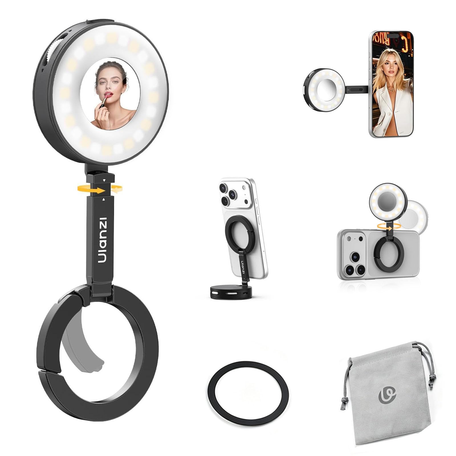 ULANZI ML05 Selfie Light for iPhone - Maglock Magnetic Phone Selfie Ring Light with Mirror, 9000K CRI≥97 Full Angle Portable LED Smartphone Fill Lighting for Travel Vlog Photo Video Recording Black-picture-21