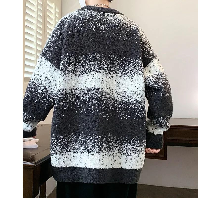 Men's Block Knit Sweater, Gradient Crew Neck Pullover, Loose Fit Casual Autumn Winter Warm Knitted Wear2