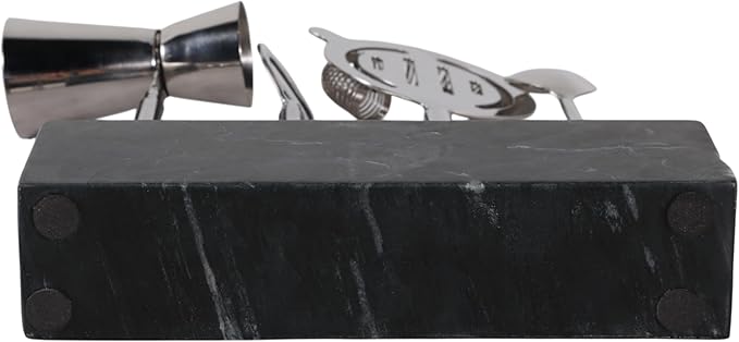 Kit de Bartender Moderno con Base de Mármol - Set de 4 Piezas, Negro y Plateado miniatura 9