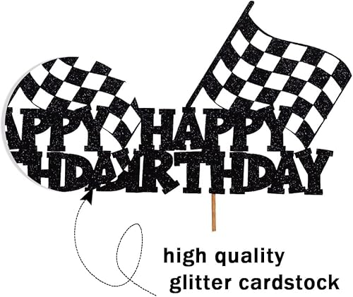 Miniatura 4 de Decoración para tartas de coche de carreras para decoración de tartas de coche de carreras con diseño de bandera a cuadros para niños y niñas,