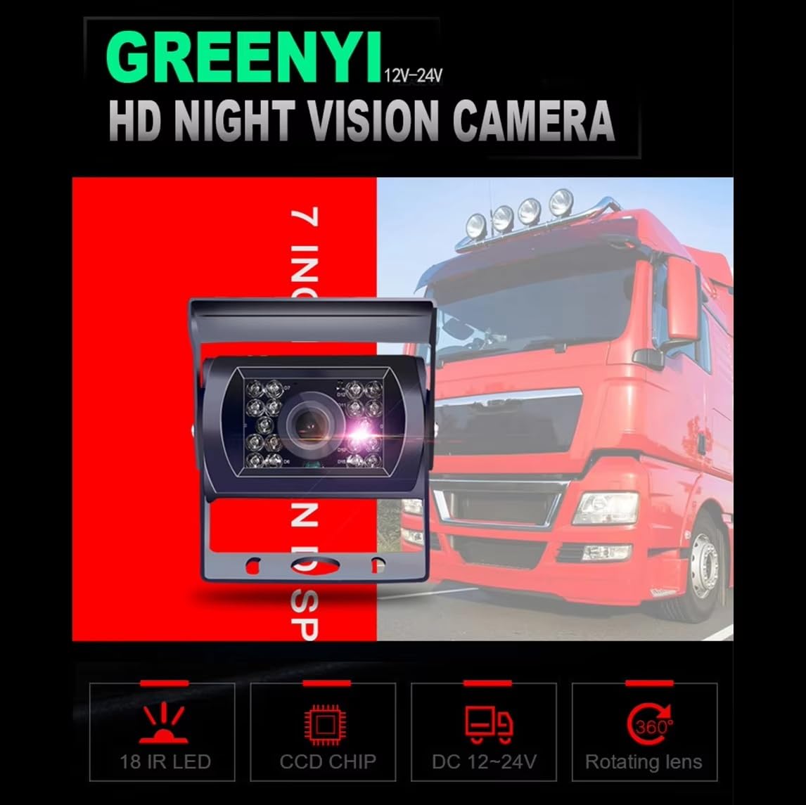 Cámara Trasera Camara Monitor De Visión Trasera para Coche Cámara De Marcha Atrás CCD De 700 TV 18 LED IR 12/24 V para Camión Caravana Y Autobús