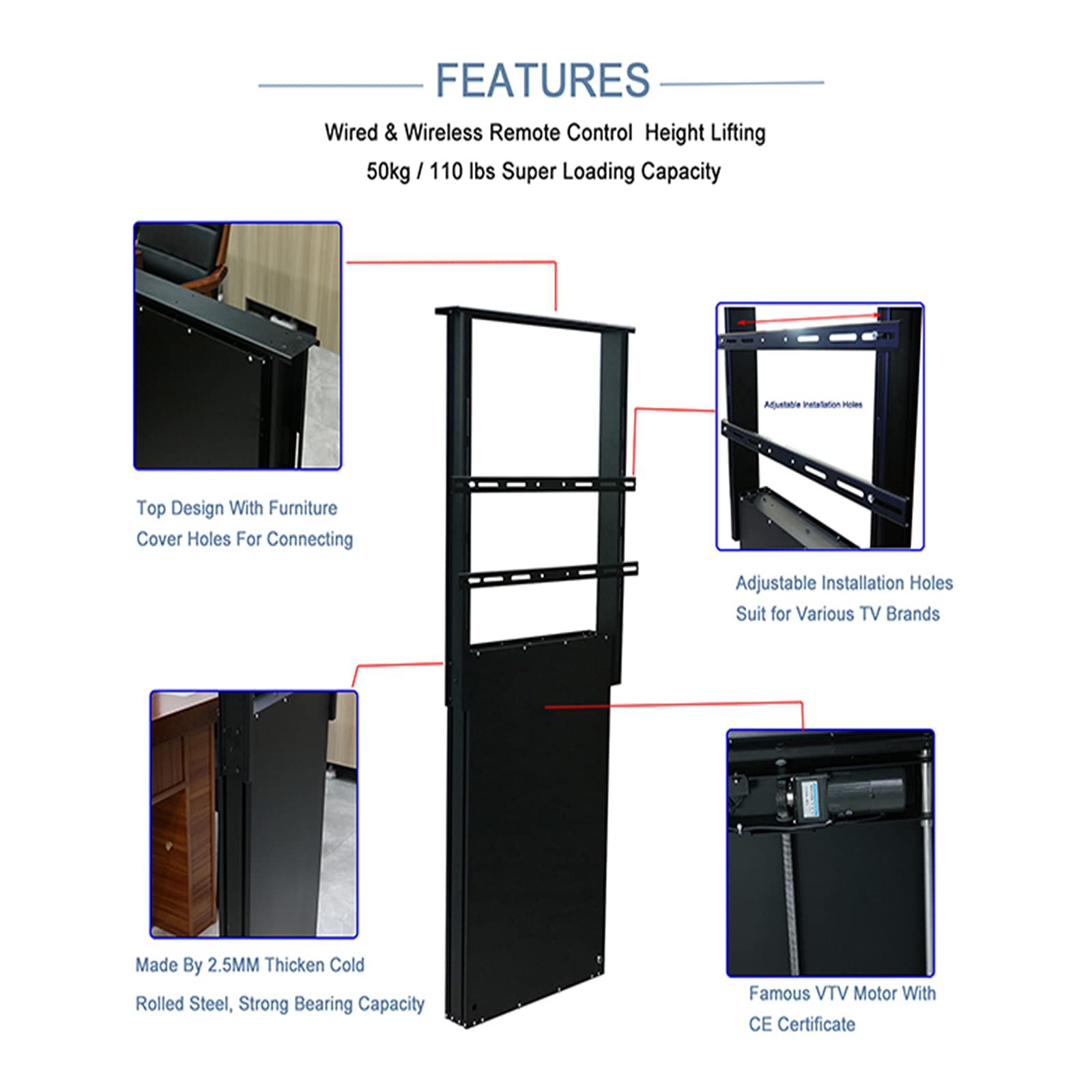 Automated TV Lift Electric Telescopic Bracket Motorized TV Lift Hidden