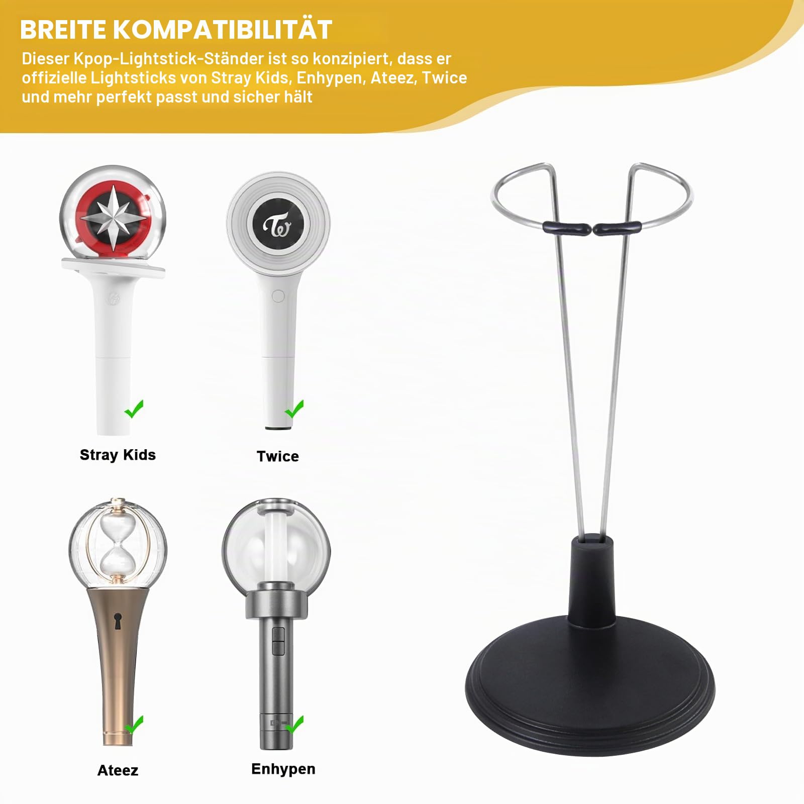Lightstick-Ständer, Kompatibel Mit Offiziellen Leuchtstäben für Stray Kids, Enhypen, Ateez, Zweimal Lichtstäbe, Display-Ständer für Kpop (Schwarz), 2 Stück