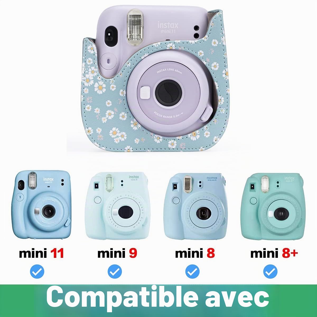 Étui de Protection et Portable Compatible avec Fujifilm Instax Mini 11/9/8/8 + Appareil Photo instantané avec Poche pour Accessoires et Sangle réglable