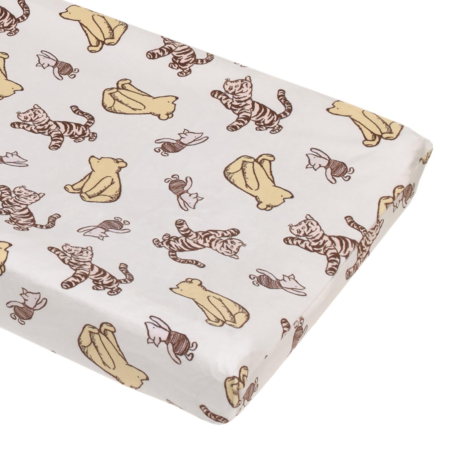 Disney Classic Pooh Hunny Fun with Piglet and Tigger White and Taupe Super Soft Changing Pad Cover