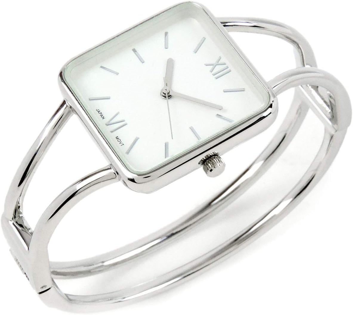 STC Silver Square Face Metal Double Band Fashion Women's Bangle Cuff Watch - Image 4
