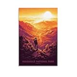 YQCQPC Haleakala National Park Vintage Travel Poster Hiker Sunrise Canvas Art Poster Picture Decorative Posters Modern Office Family Bedroom Wall Decor Painting Posters 16x24inch(40x60cm)