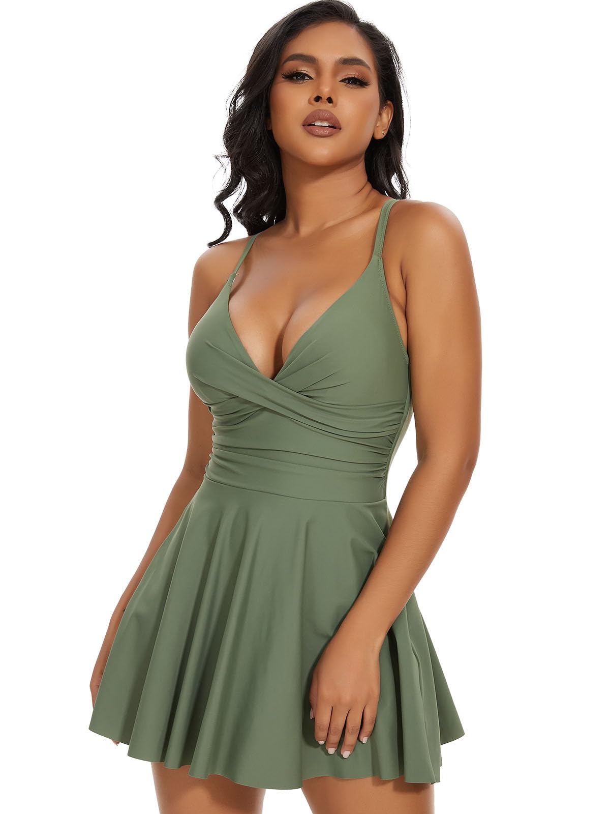 SHAPERIN Women One Piece Skirted Swimsuit Tummy Control Bathing Suits Swimdress Swim Dress Monokini Swimwear