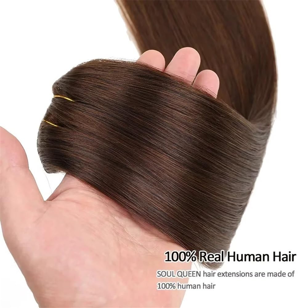 Przedłużanie włosów Ludzkie włosy doczepiane 120 g/zestaw klip w brazylijski ludzki włos proste remy klipsem 16-26 cali 8 szt(Dark Brown,18inches 120g)
