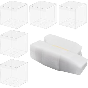 Amexo Pack of 50 Clear Gift Boxes 6 x 6 x 6 cm Cube Gift Boxes with Protective Film PVC Wedding Favour Boxes Chocolate Candy Box for Birthdays Christmas Valentine's Day Baby Showers