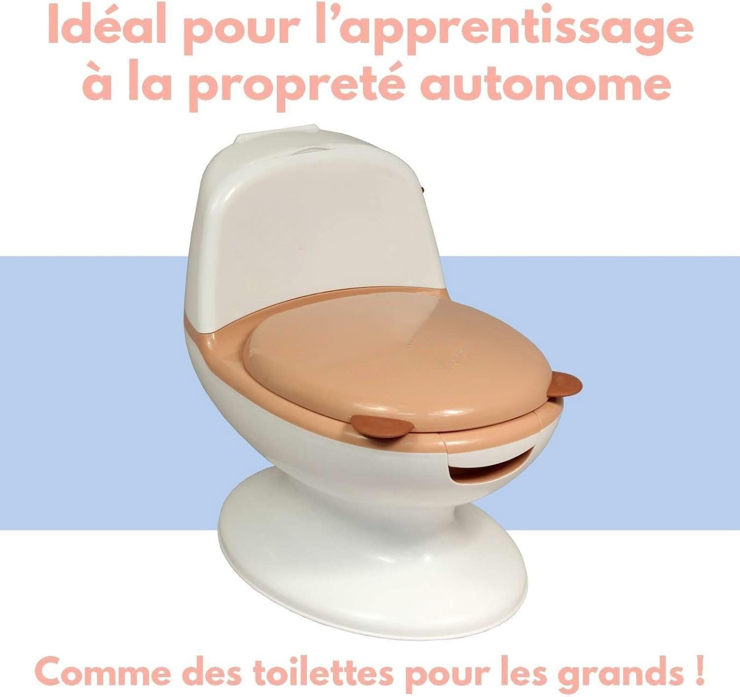 Bambisol – Pot Éducatif Bébé, Mini Toilettes avec Chasse d’Eau Sonore, Cuvette Amovible, Protection Anti-Projection, Compartiment Lingettes – Dès 12 Mois (20 kg max) - Marron