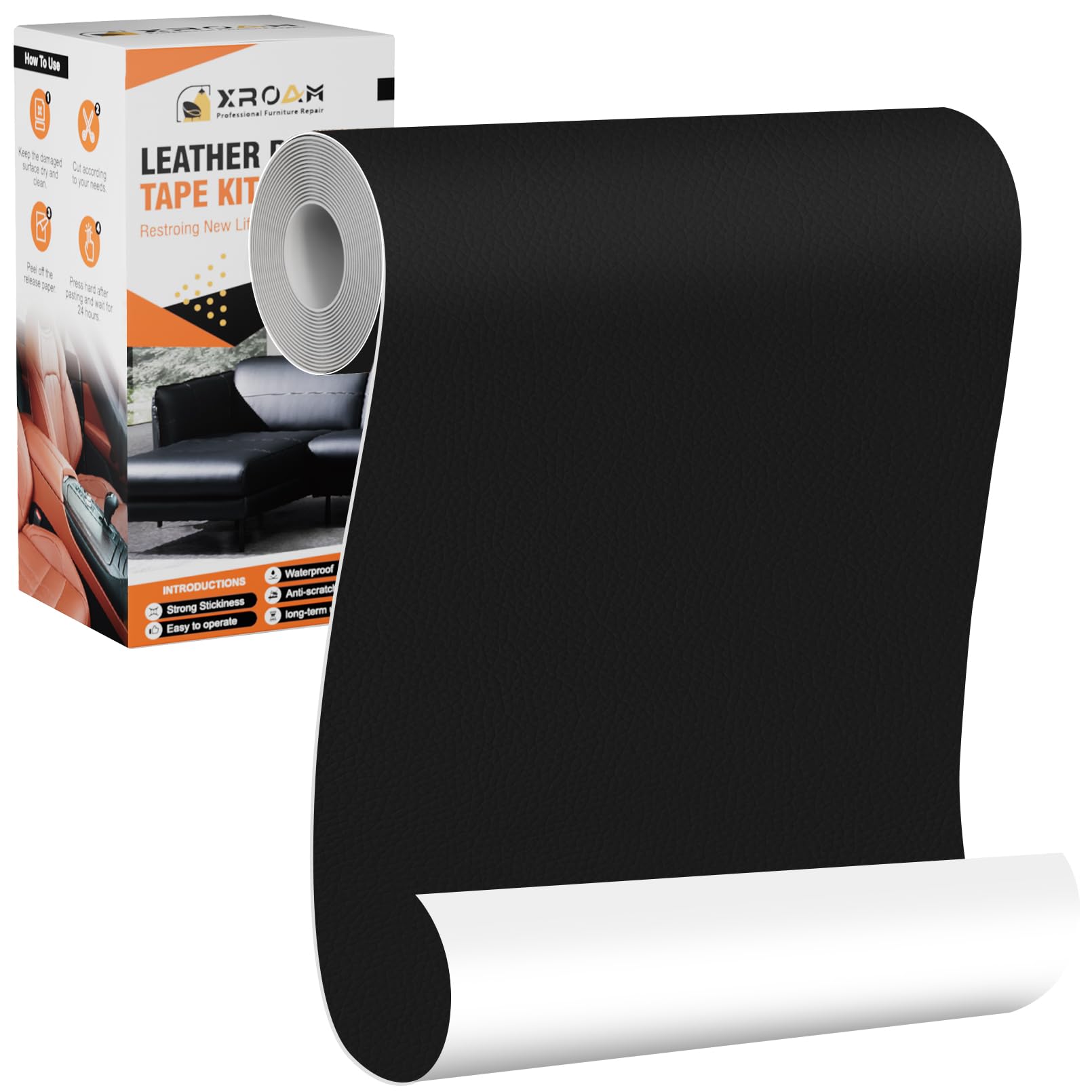 Pelle Adesiva per Riparazioni Divano, 12x160 cm Ecopelle Adesiva Nero, Patch di Riparazione in Pelle Autoadesiva per Divani, Sedili Auto, Mobili, Borse