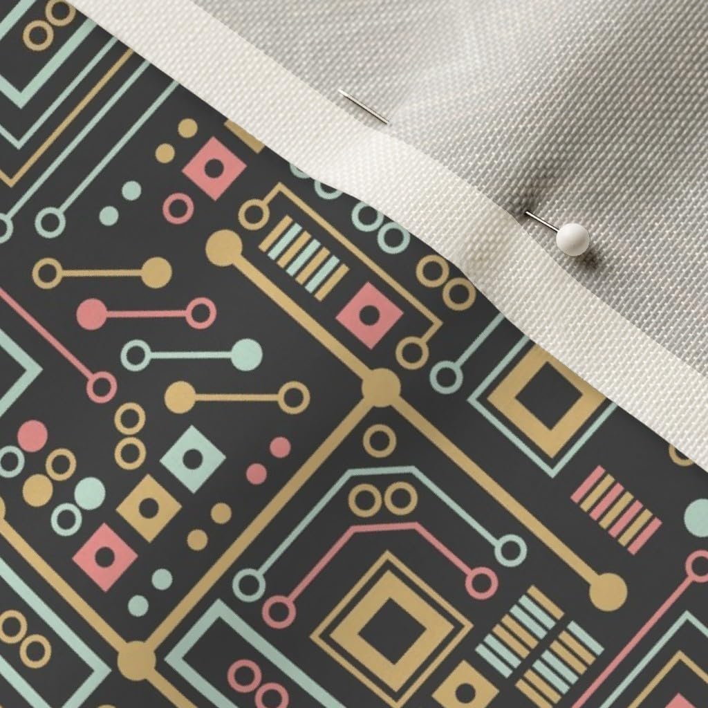 Spoonflower Fabric - Coral Mint Circuit Robot Nerd Geek Computer Technology Science Printed on Upholstery Velvet Fabric Fat Quarter - Upholstery Home Decor Bottomweight Apparel