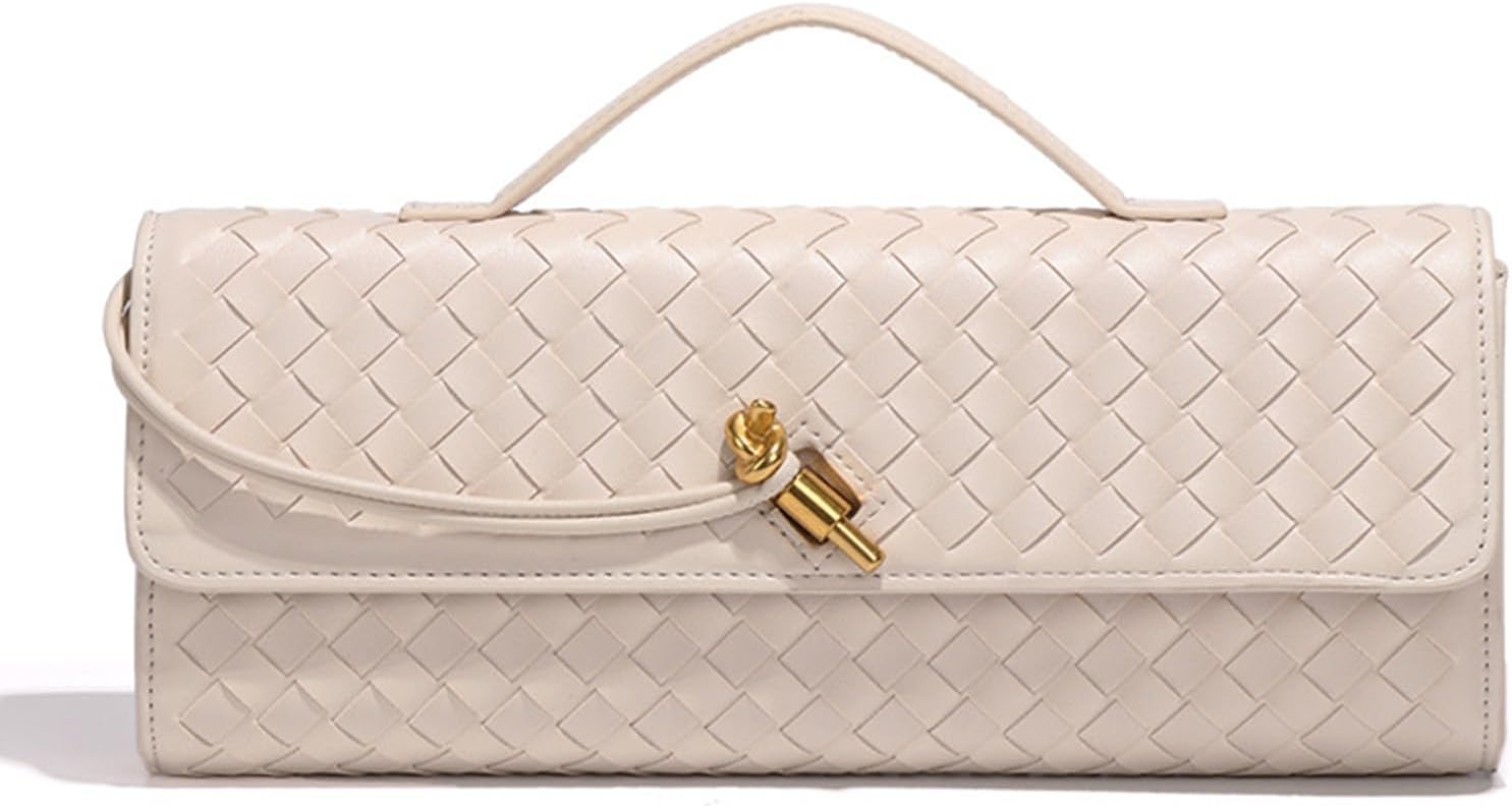 Evening Woven Handbag for Women PU Leather Clutch Purses Removable Strap Shoulder Bag Fashion Crossbody Tote Bag