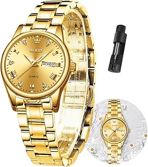 OLEVS Gold Watches for Women Classic Stainless Steel Waterproof Womens Wrist Watch Small Face Ladies Watches with Day Date Analog Quartz Dress Women's Watch Casual Gold Silver Black Dial Female Watch