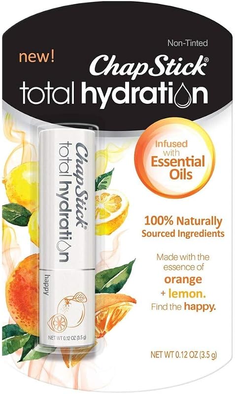 Bálsamo labial ChapStick Total Hydration Essential Oils Happy com laranja e limão, Pacote com 2