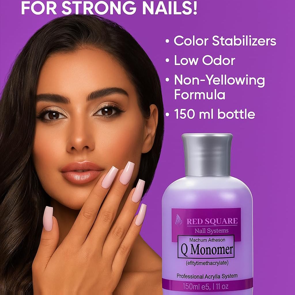 RED SQUARE Professional Acrylic Nail Liquid - 150ml Maximum Adhesion EMA Formula for Acrylic Powder System - Salon-Grade, Low Odor, Long-Lasting 2