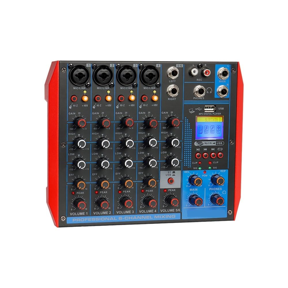 Kontroler DJ-ski, Profesjonalna konsola nagrywająca Bluetooth/USB 48 V do domu, spotkań i występów(6 Channel)