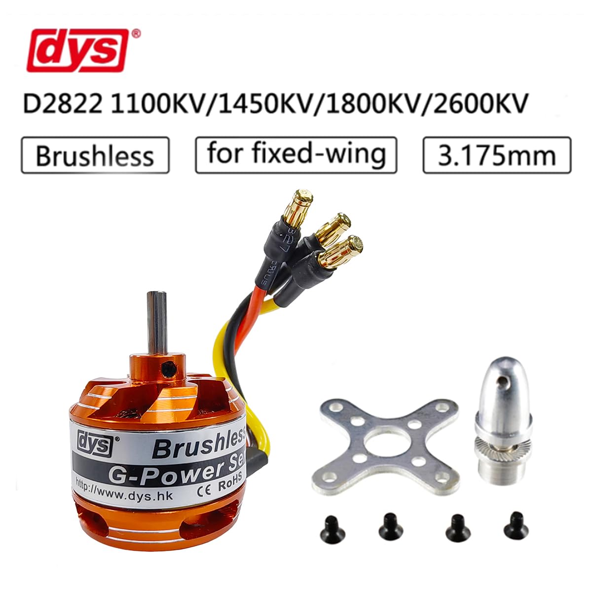 DYS D2822 1100KV/1450KV/1800KV/2600KV Brushless Outrunner Motor 2-3S for Multicopter RC Aircraft Fixed-Wing UAV?D2822 1800KV?