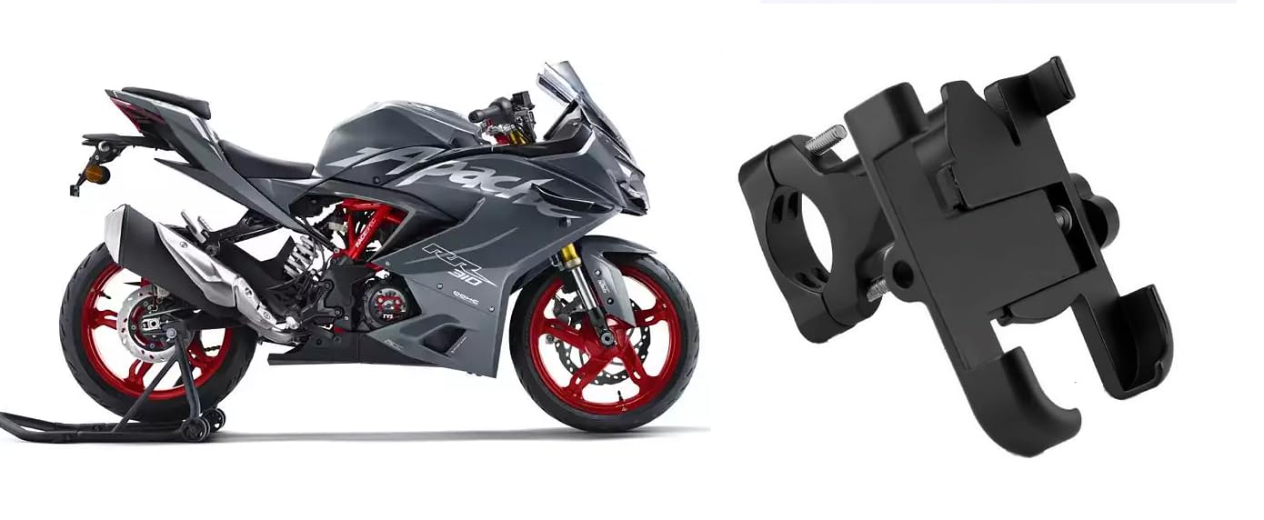 Bike Mobile Holder Metal (Aluminium Alloy) | 360° Rotation Handlebar Phone Mount | Anti-Vibration Clamp | Motorcycle & Cycle Mobile Stand Suitable for TVS Apache RR 310-image-4