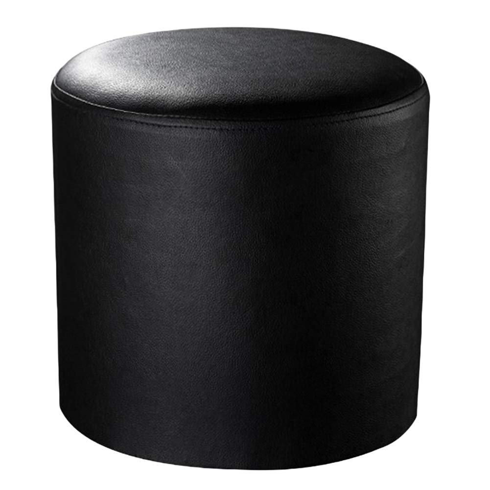 Pouf ottoman en cuir haut de gamme avec piétement en bois massif noir