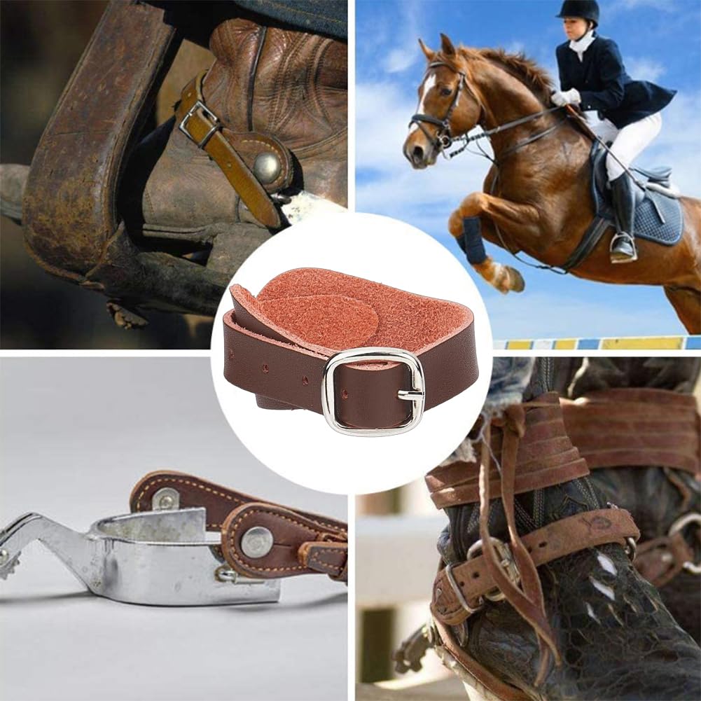 GORGECRAFT 4pz Cinturini Speroni in Vera Pelle Cocco Marrone con Lacci Scarpe con Tacco Alto Cinturini Scarpe alla Caviglia con Fibbia Staccabile Cintura Regolabile Stivali da Cowboy Western A Strato