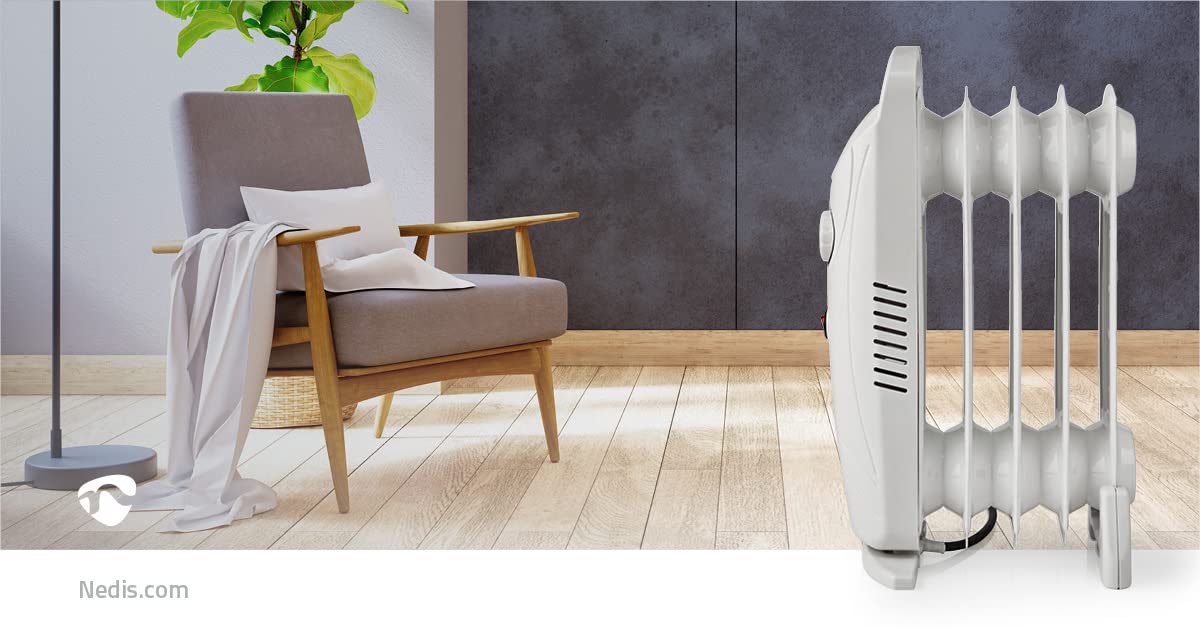 NEDIS HTOI30WT5 Mobiler Öl Radiator | 500 W | 5 Fins | Verstellbares Thermostat | 1 Hitzeeinstellung | Weiss