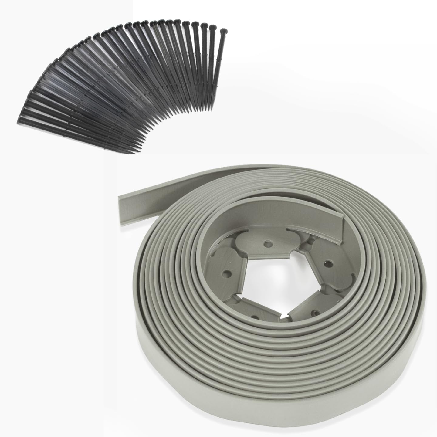 IDMarket - Bordurette de Jardin Flexible 10 M Grise Hauteur 5 CM + 30 piquets