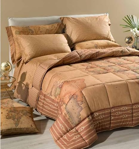 Alviero Martini Trapunta Matrimoniale Invernale in Raso di Cotone Art. Geo Classic - Cammello, 2 Piazze