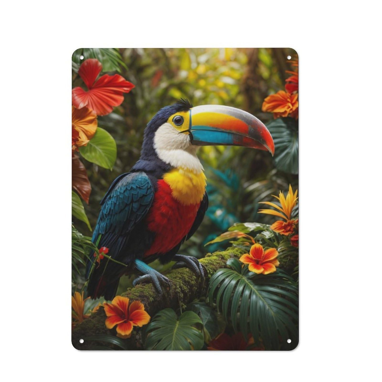Tropical Toucan Tin Wall Plaque 40x30cm, Rustic Cottage Wall Art for Dining Room, Cafe, Entryway Or Family Room