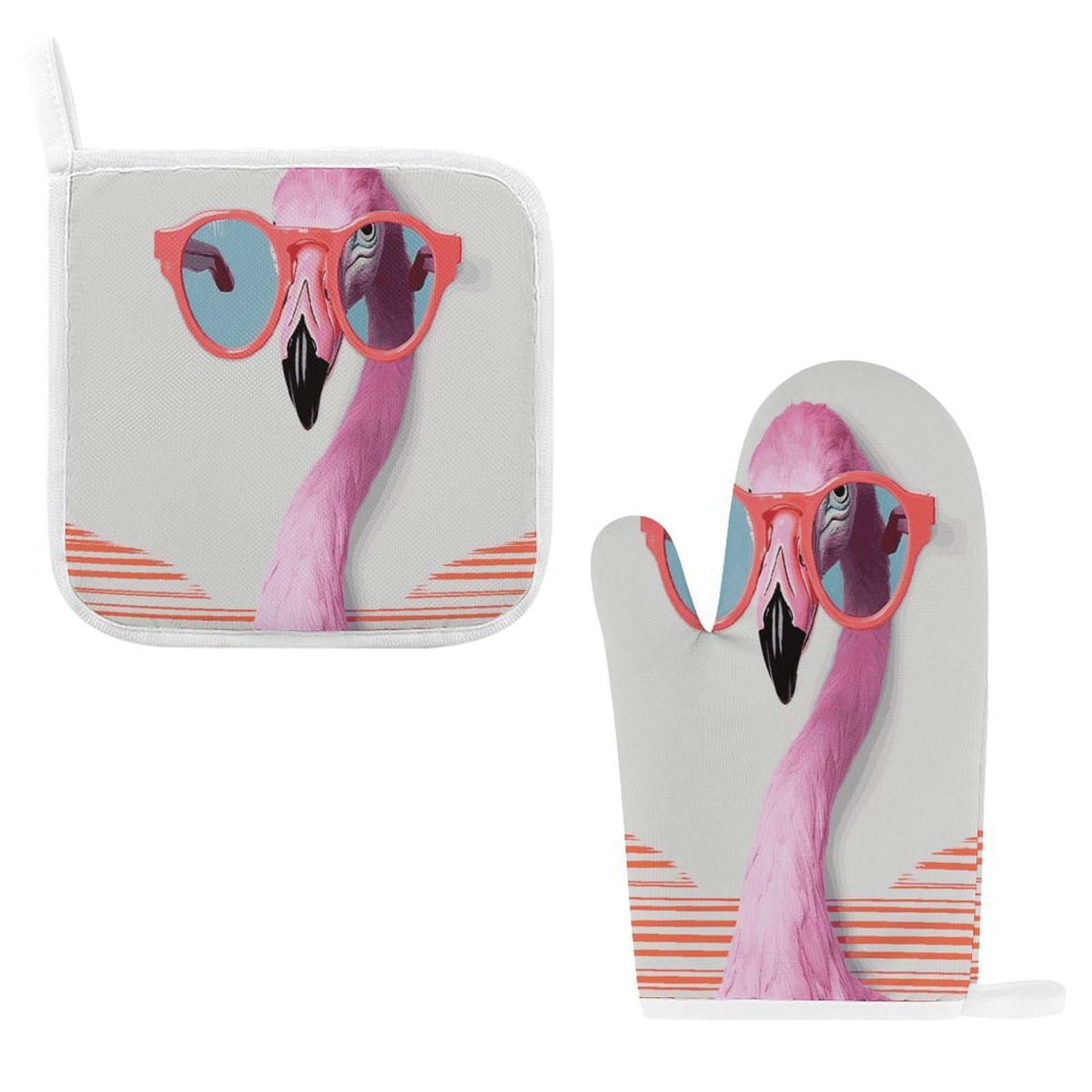 Btcowzrv Style Hello Glasses Flamingo Oven Mitts And Pot Holders 2Pcs Set