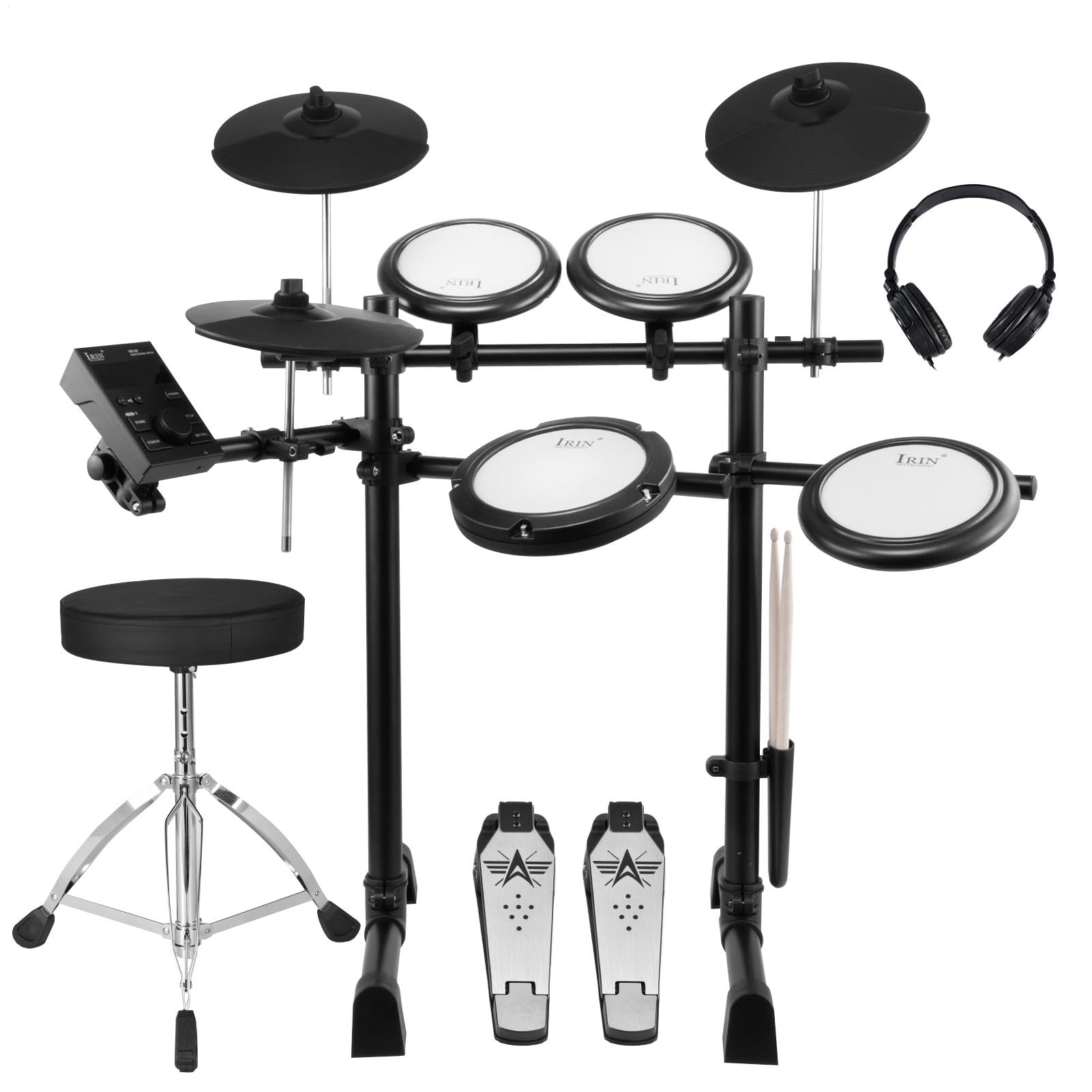 Electric Drum Set Adult, Portable Drum Set 5 Drum Pads 3 Cymbals,Electronic Drum for Beginner,USB m-i-di, Throne, Headphones, Sticks, 16 Kits and 300 Sounds for Adults Beginners