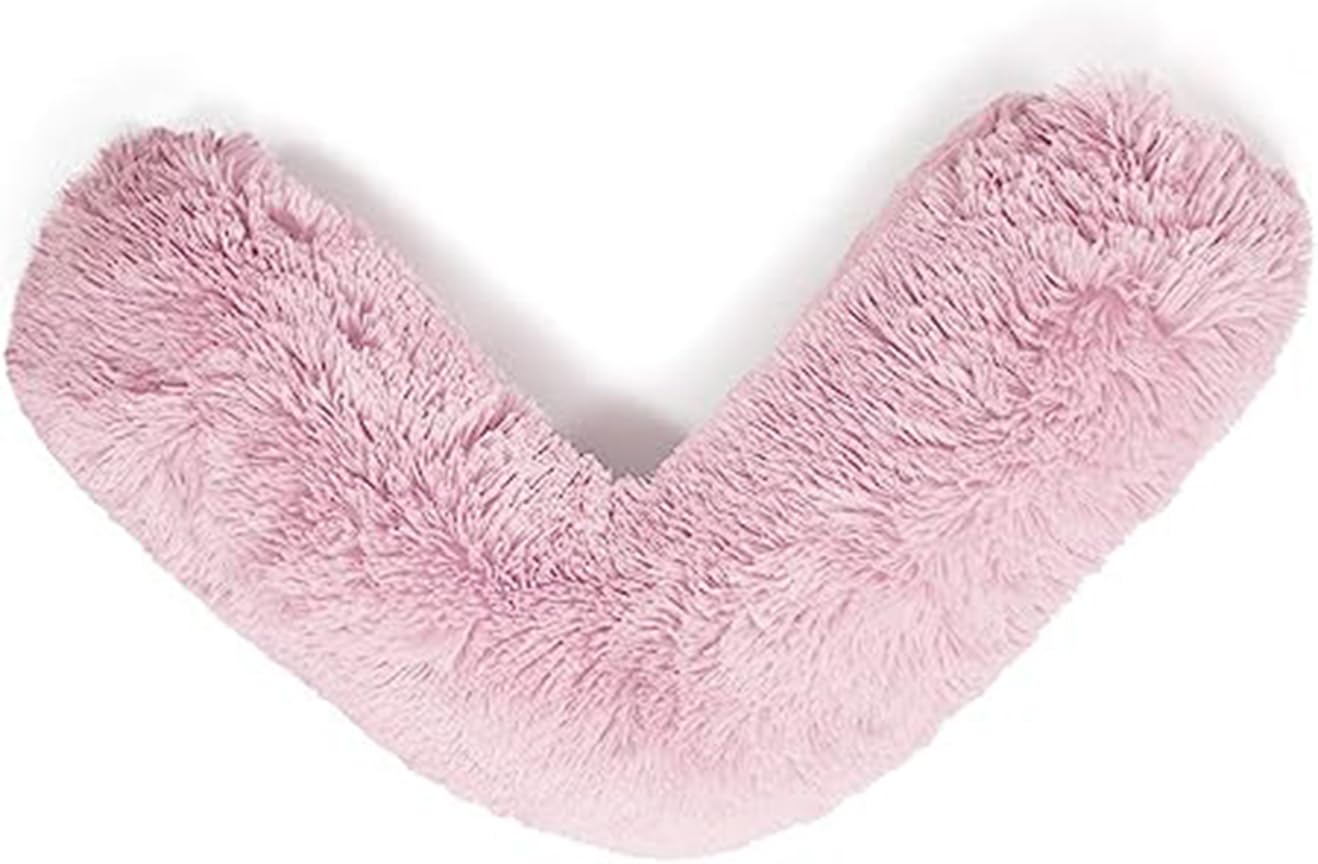 Laam linen Teddy V Shaped Complete Pillow or Case For Support Maternity Neck Back Soft Warm Plush Cosy Fleece Cover Orthopaedic V Shape Pillow Non-Allergenic (Case only, Teddy Cuddles Pink)